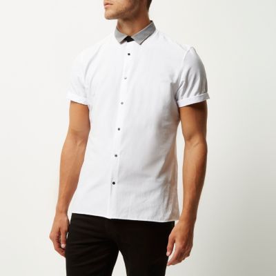 White gingham trim slim fit shirt